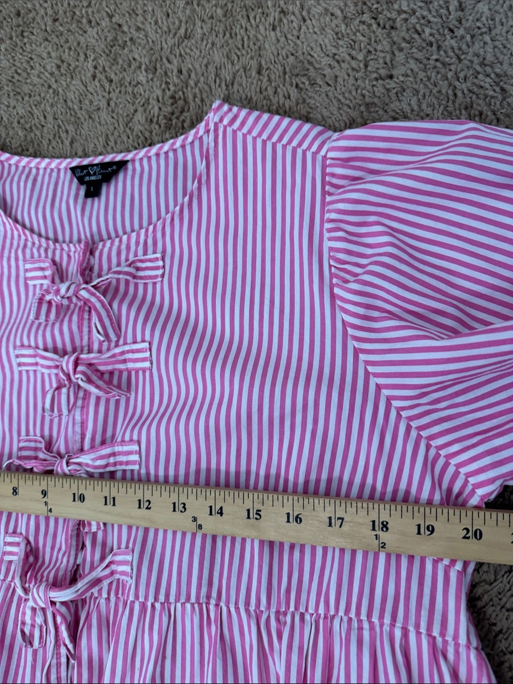 Women's Striped Peplum Bow-Front Top Pink White size L Coquette Feminine Whimsy - Picture 9 of 11